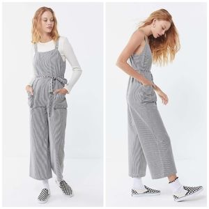 Urban Outfitters Miranda Gray Striped Square Neck Grommet Belt Wide Leg Jumpsuit